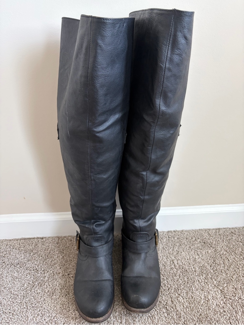 Women’s Black Leather Riding Knee High Boots